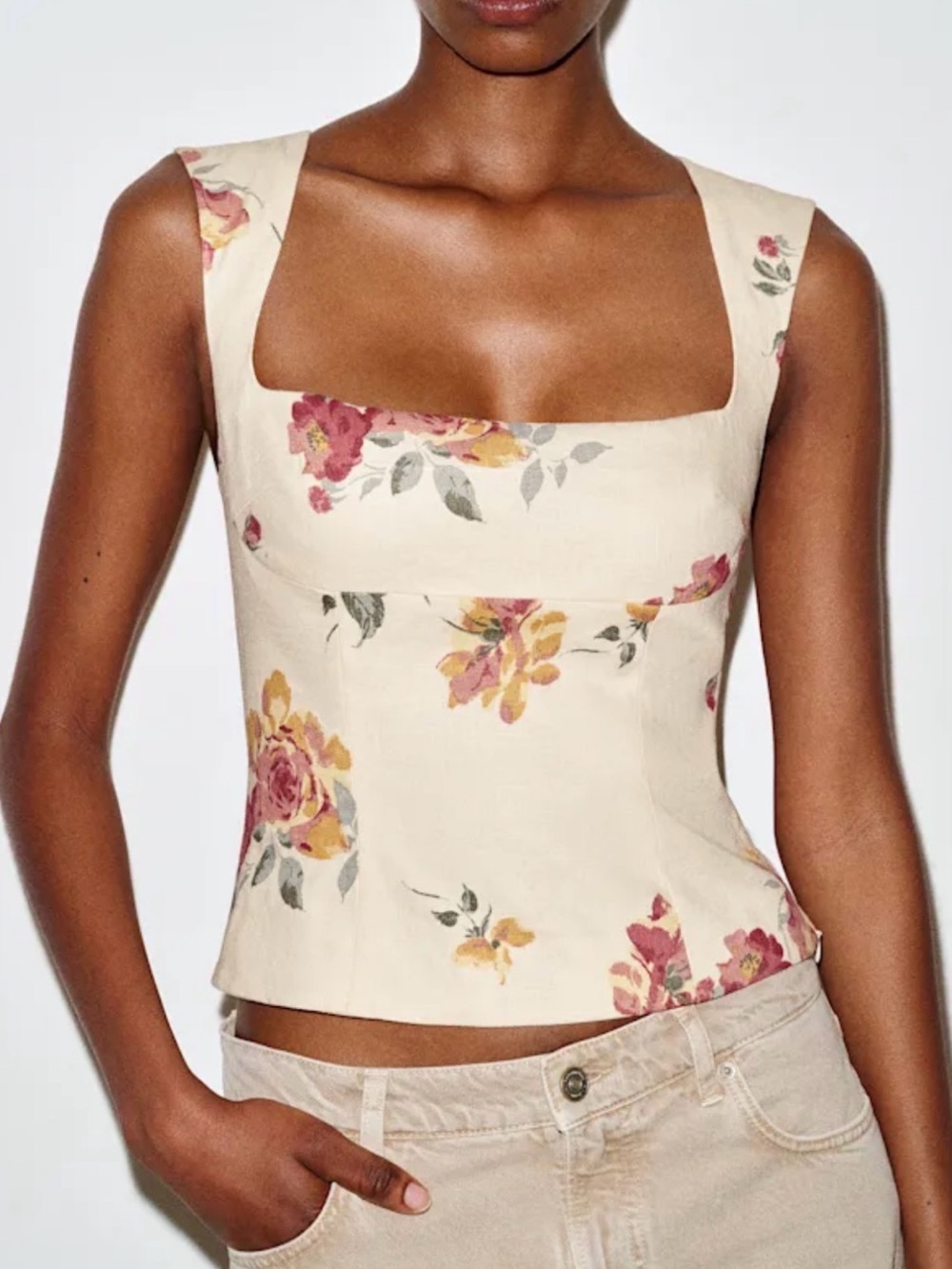 Reformation Cream Floral Tavish top size 0